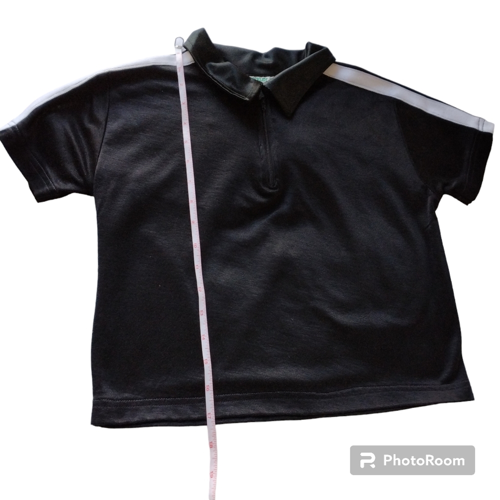 90s Y2K Moto Streetwear Collared Half Zip Black White Racing Stripes Track Style